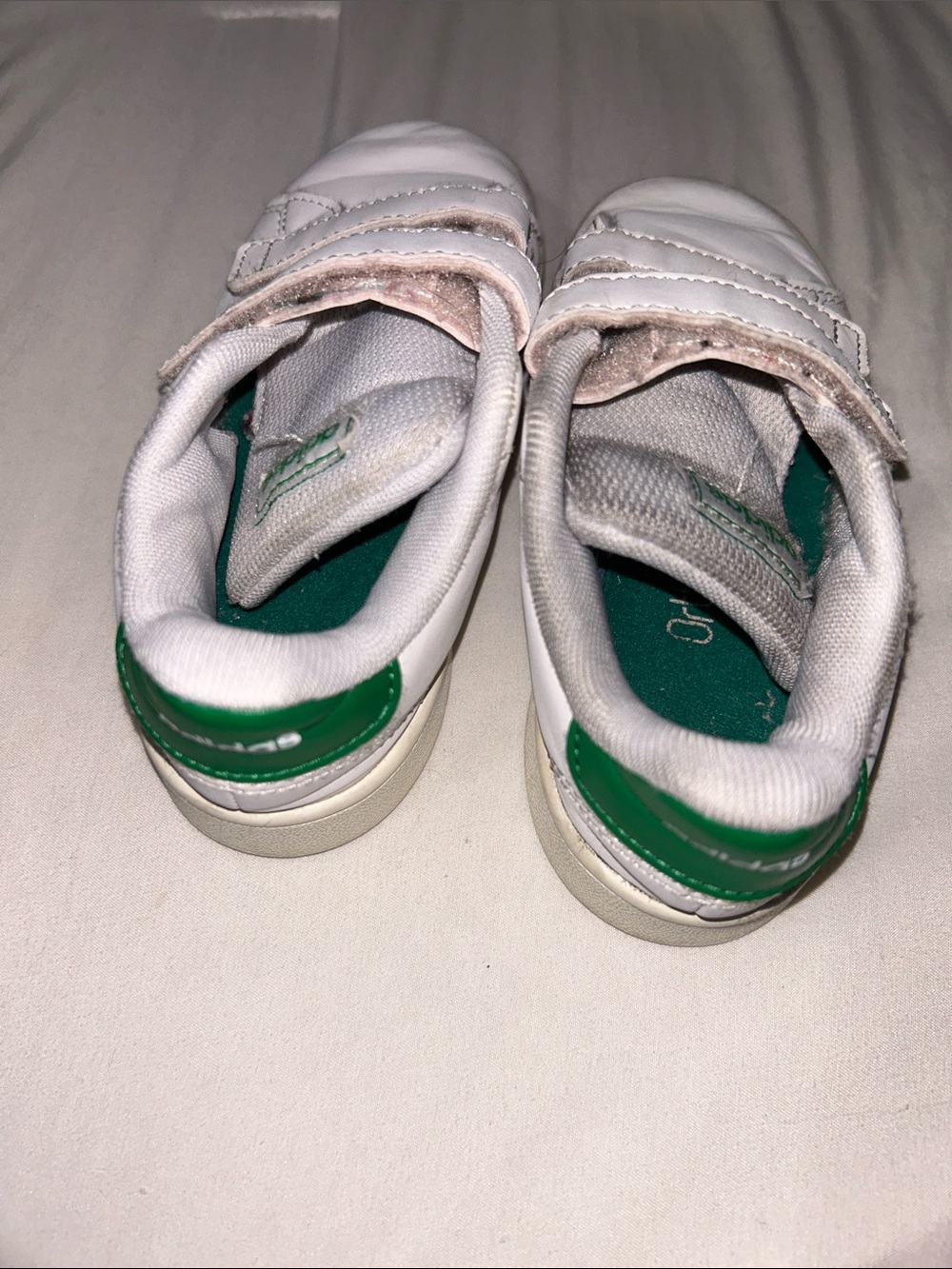 Adidas Kids White and Green Sneakers with Velcro Straps
